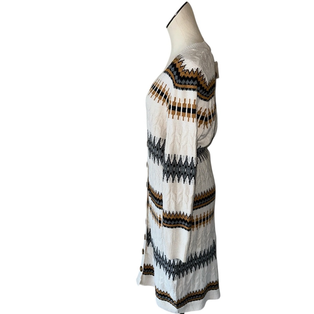NWT LUCKY BRAND  Geometric Cardigan Sweater Dress In Cream/black /Tan 1X - Picture 5 of 9